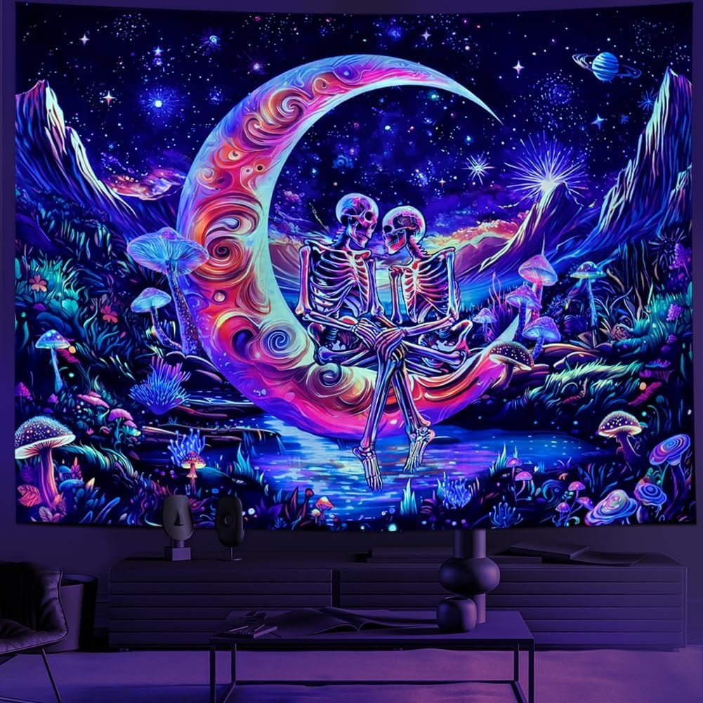 Blacklight UV Reactive Tapestry Trippy Neon Wall Hanging Glow in Dark Art Decor gallery