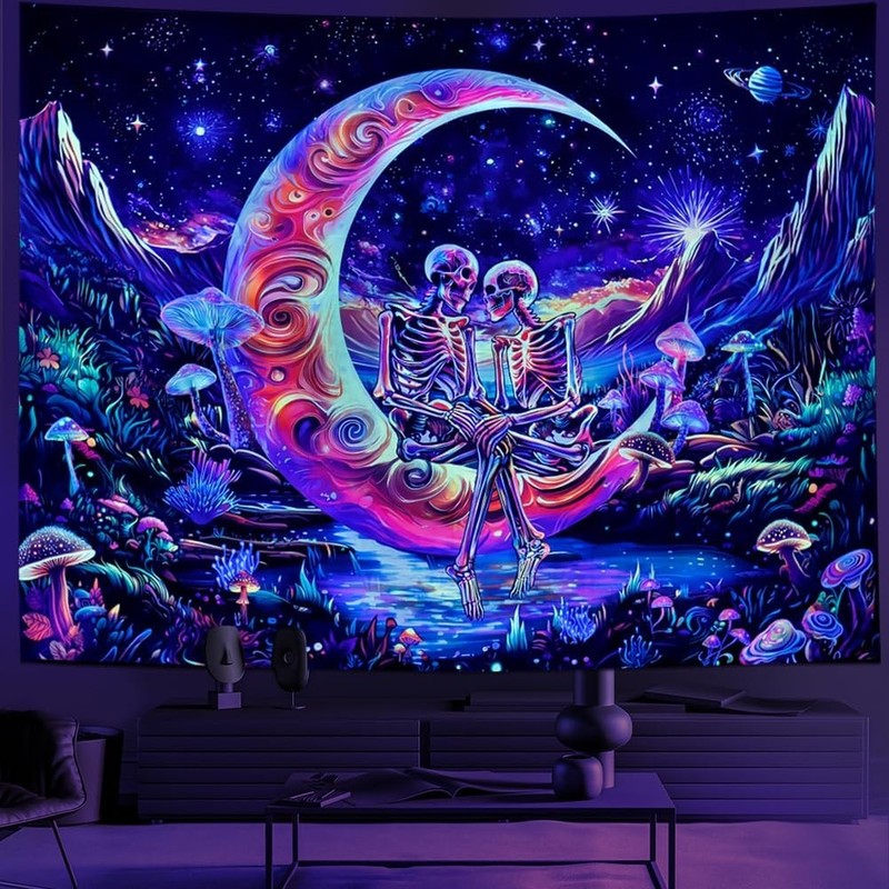 Blacklight UV Reactive Tapestry Trippy Neon Wall Hanging Glow in Dark Art Decor gallery