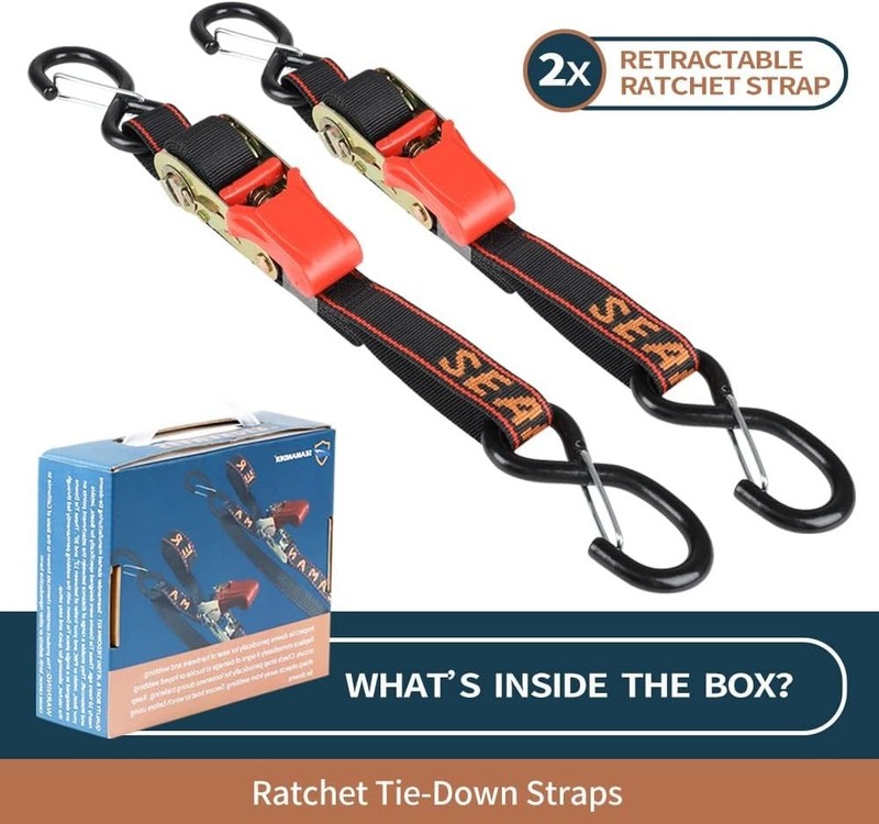 Precision Ratcheting Boat Tie Downs - 1200lb Strength 2PK Orange Straps gallery