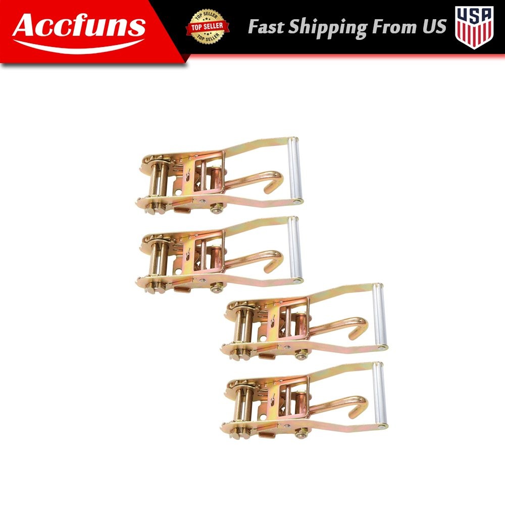 1000 Lbs Work Load Capacity 2 Inch Ratchet Tie Down with J-Hook Pack of 4 gallery