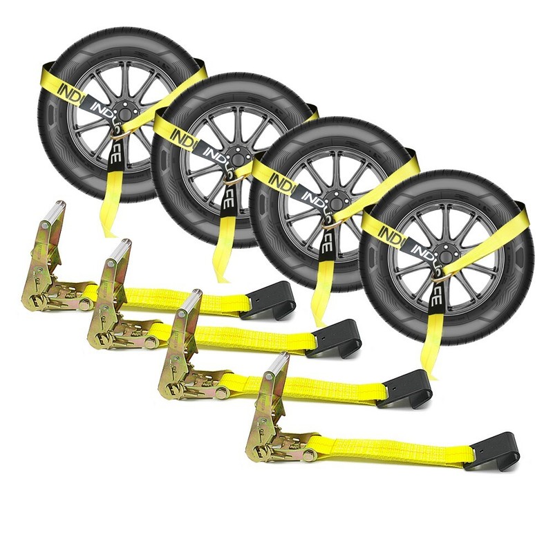 4 Pack Flat Hook Car Tie Down Straps Auto Hauler Ratchet Strap Kit Side Mount gallery