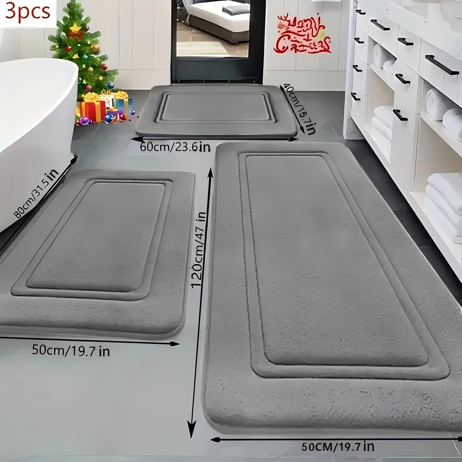 3PCS Memory Foam Bathroom Rug Absorbent Bath Mat Set Small Large and Door Rug US gallery