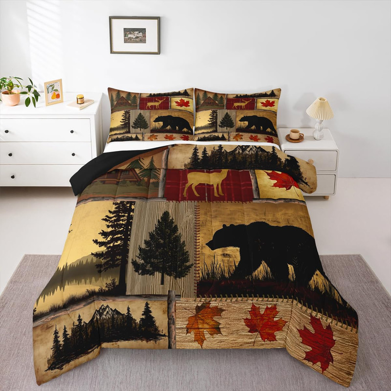 Erosebridal Patchwork Rustic Cabin Comforter Set Kingwoodland Animal Deer Bear gallery