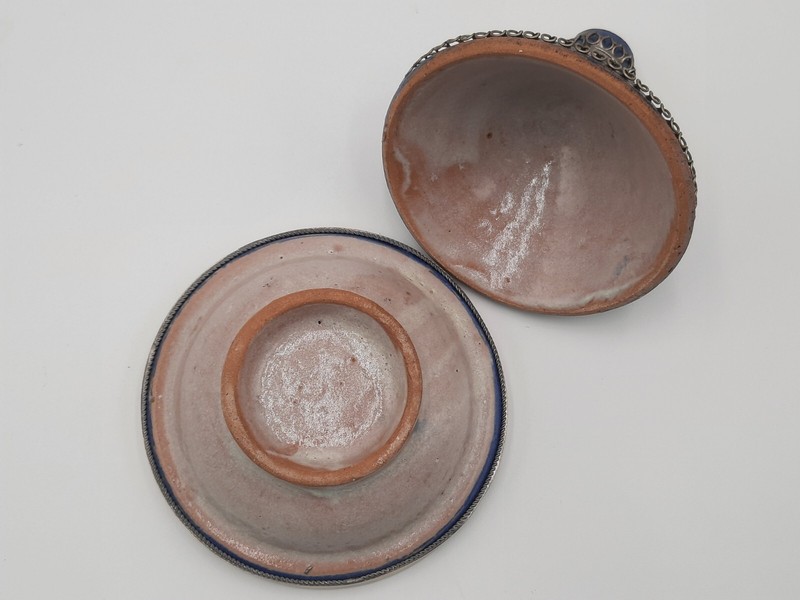 Moroccan Handmade Ceramic Tagine Pot Decorative Metal Blue Design 2-Piece 3.5" gallery
