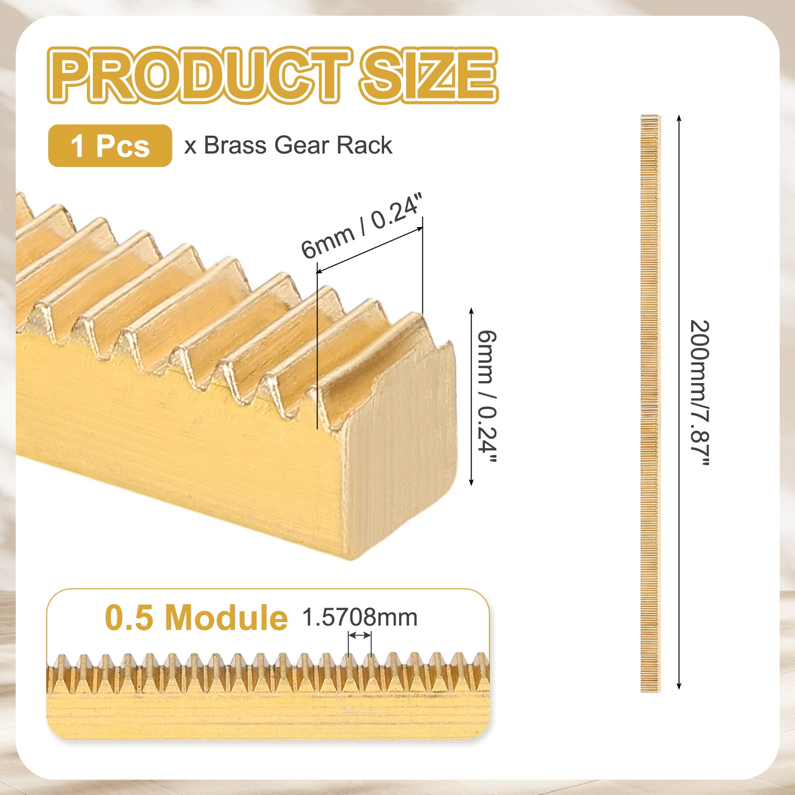 Brass Gear Rack, 0.5 Module 200x6x6mm Heavy Duty Straight Linear Spur Rack gallery