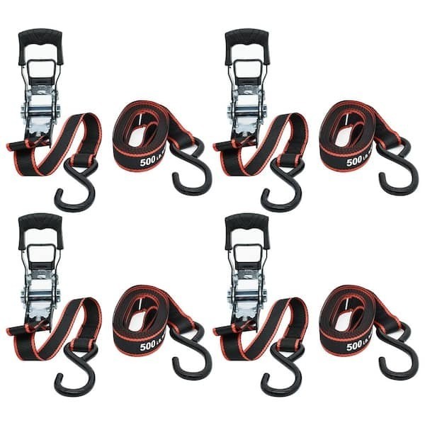 HUSKY RATCHET TIE-DOWN STRAPS 4-PACK 1 in. x 12 ft. Quick Release Hook 1500 lbs. gallery