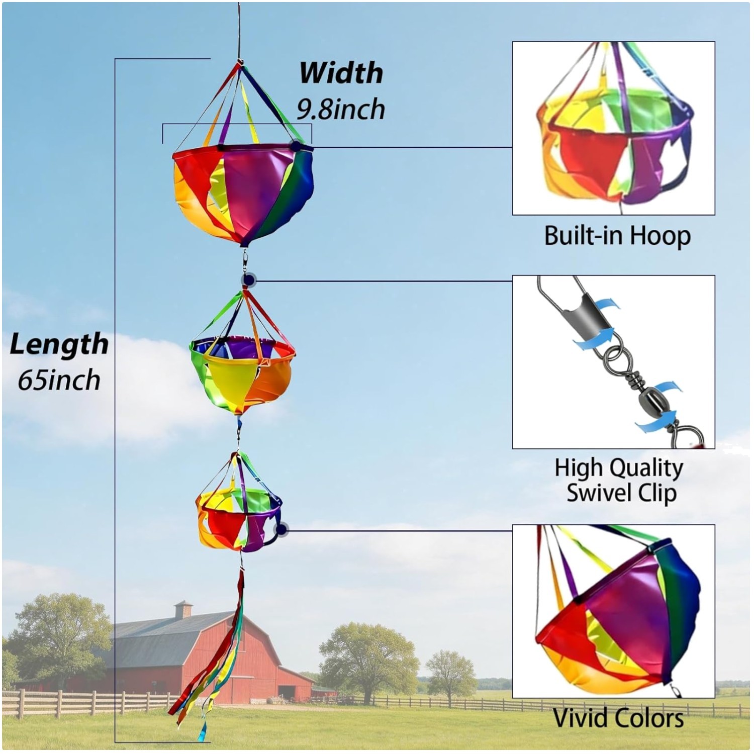Kinetic Rainbow Wind Spinner 62" UV Resistant Nylon gallery