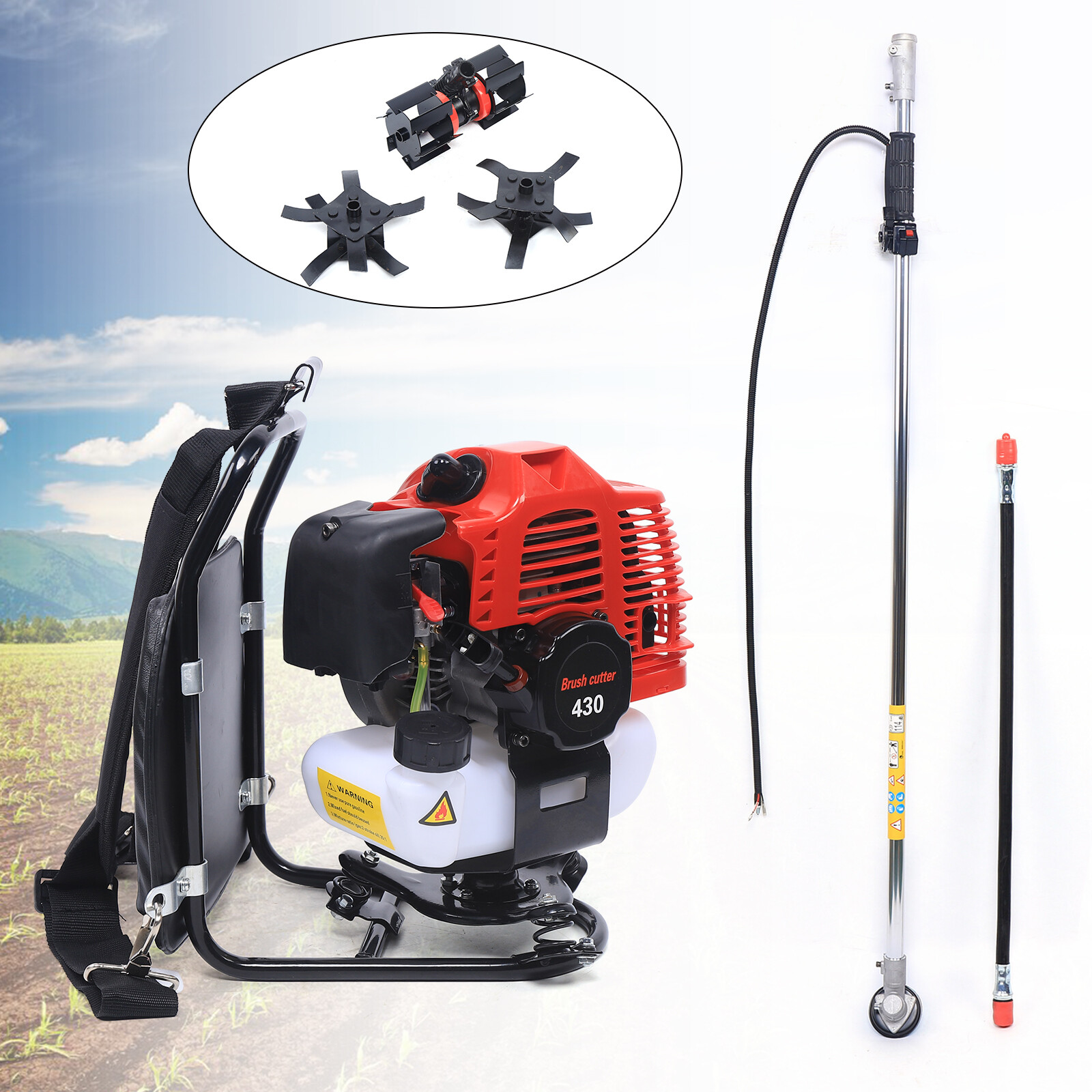 43CC 2 Stroke Backpack Gas Garden Brush Cutter Grass Trimmer Lawn Mower 3 in 1 gallery