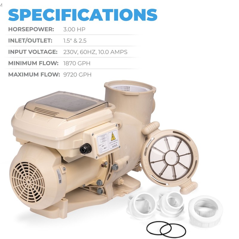 XtremepowerUS 3HP Swimming Pool Pump Variable Speed Inground Pool 1.5/2" Adapter gallery