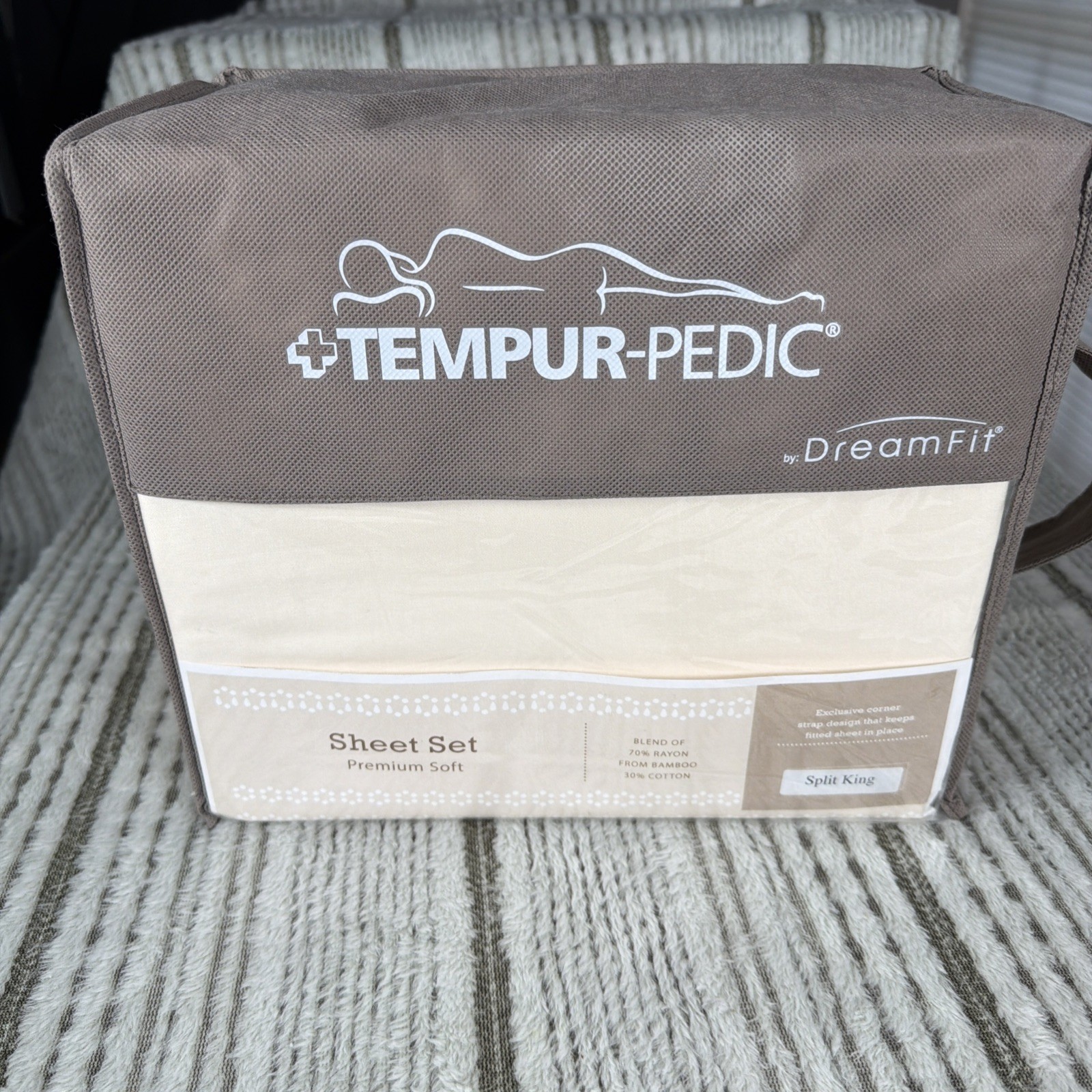 NEW Tempur-Pedic SPLIT KING DreamFit Rayon from Bamboo Sheet Set Beige 4-piece gallery