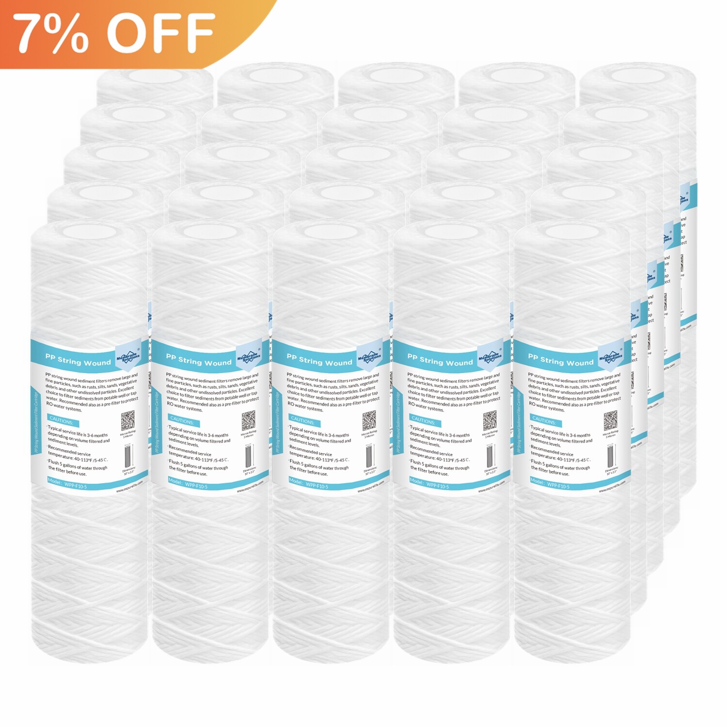 25 Pack 10" x 2.5" String Wound Sediment Water Filter Whole House RO Replacement gallery
