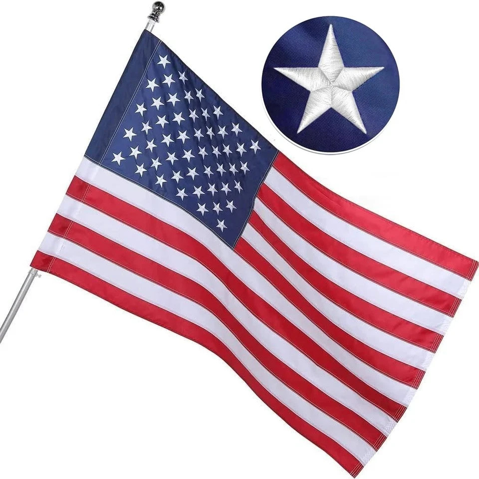 American Flag For Outside 3x5 Ft Pole Sleeve Banner Style-Embroidered Stars,S... gallery