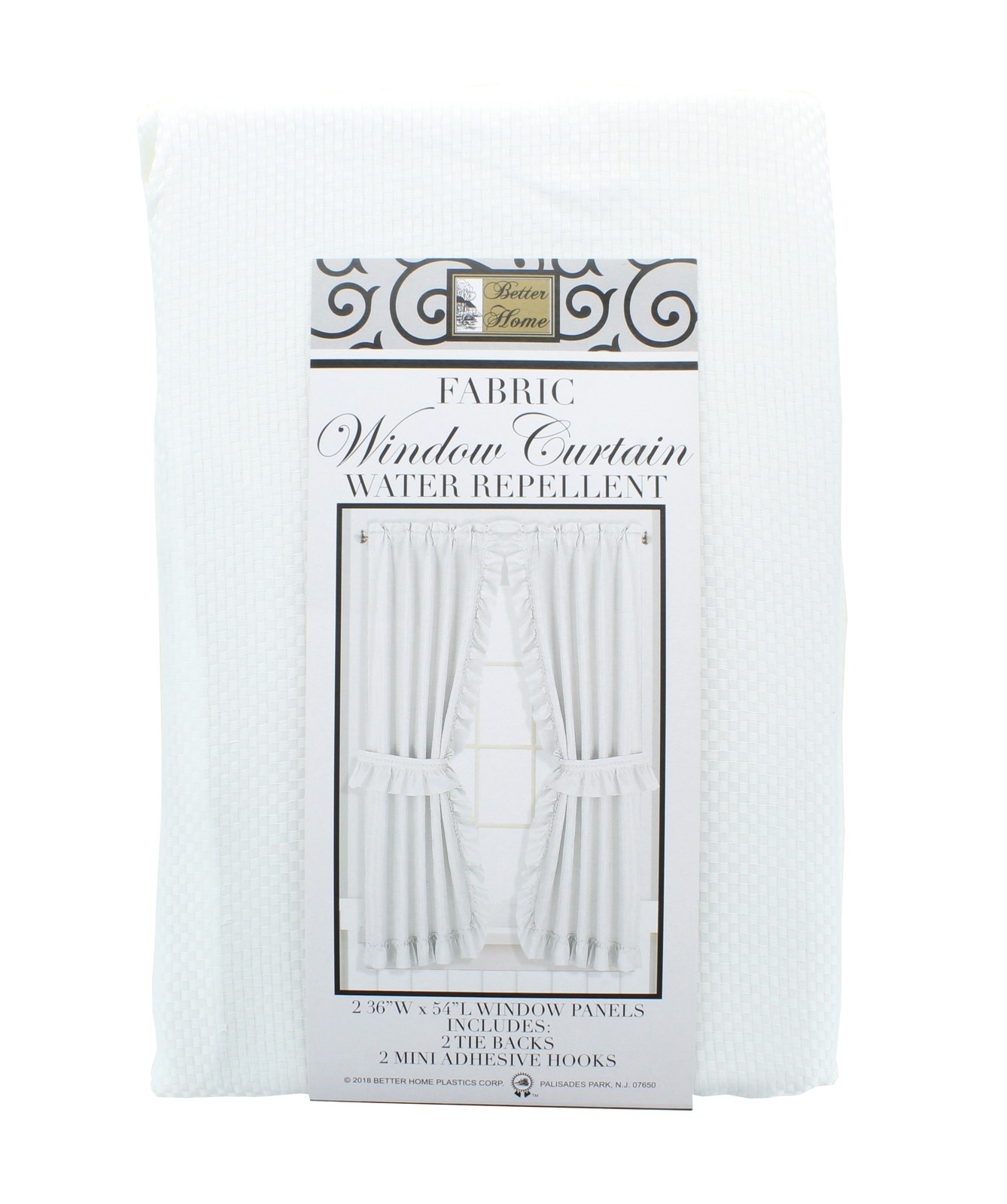 Better Home Fabric Window Curtain 36" x 54" White With Tie Backs and Hooks gallery