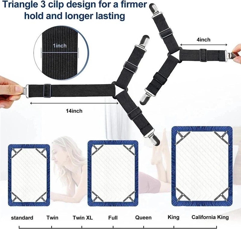 4Bed Sheet Fasteners Adjustable Elastic Suspenders Straps Mattress Covers Clips gallery