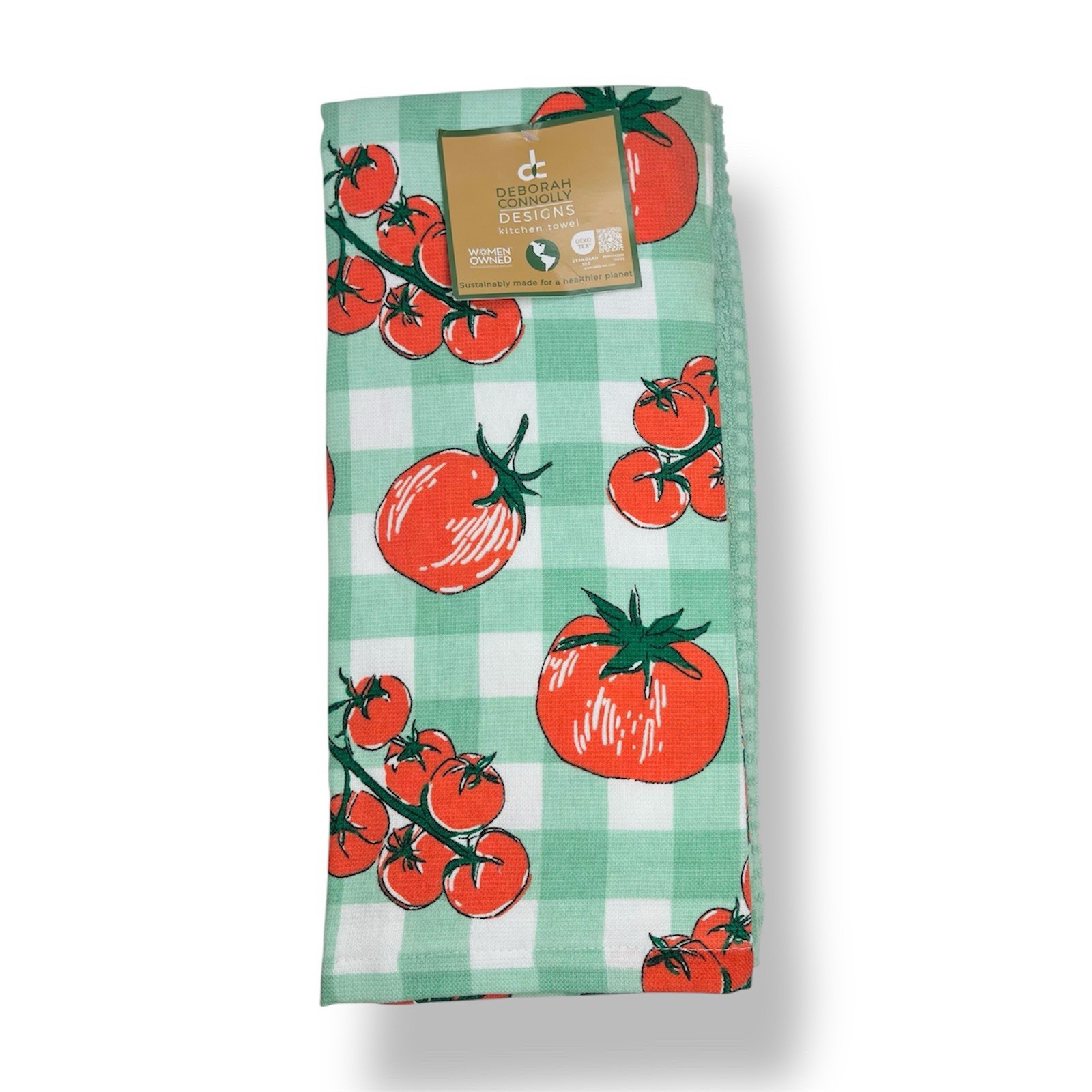 Deborah Connolly Fall Retro Tomatoes Kitchen Towels 3 Green White Checkered gallery