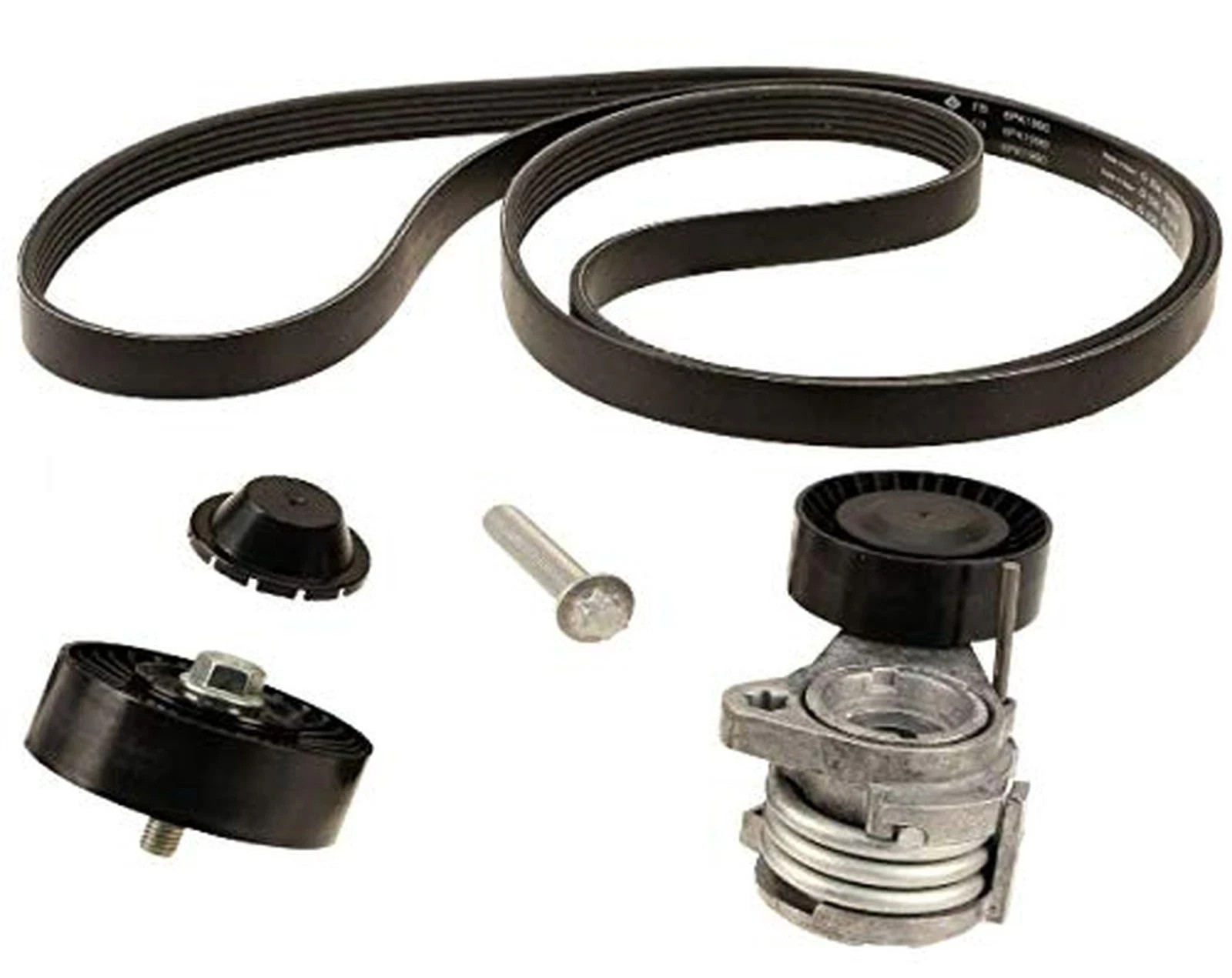 Drive Belt Kit with Tensioner + Idler Pulley Compatible with BMW N52 Engines gallery