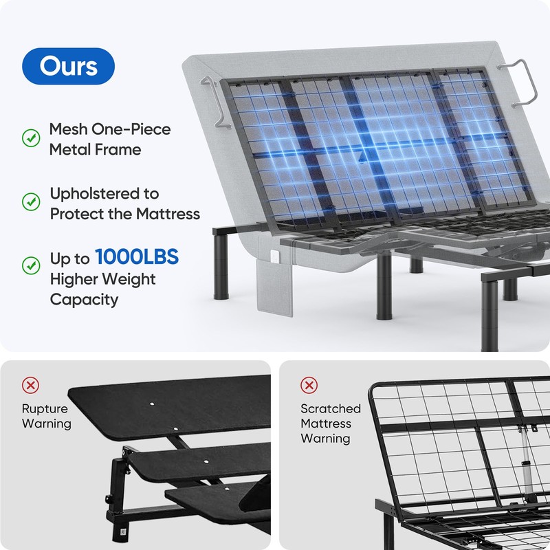 Adjustable Massage Bed Frame Base Massage Wireless Remote USB Ports King Queen gallery