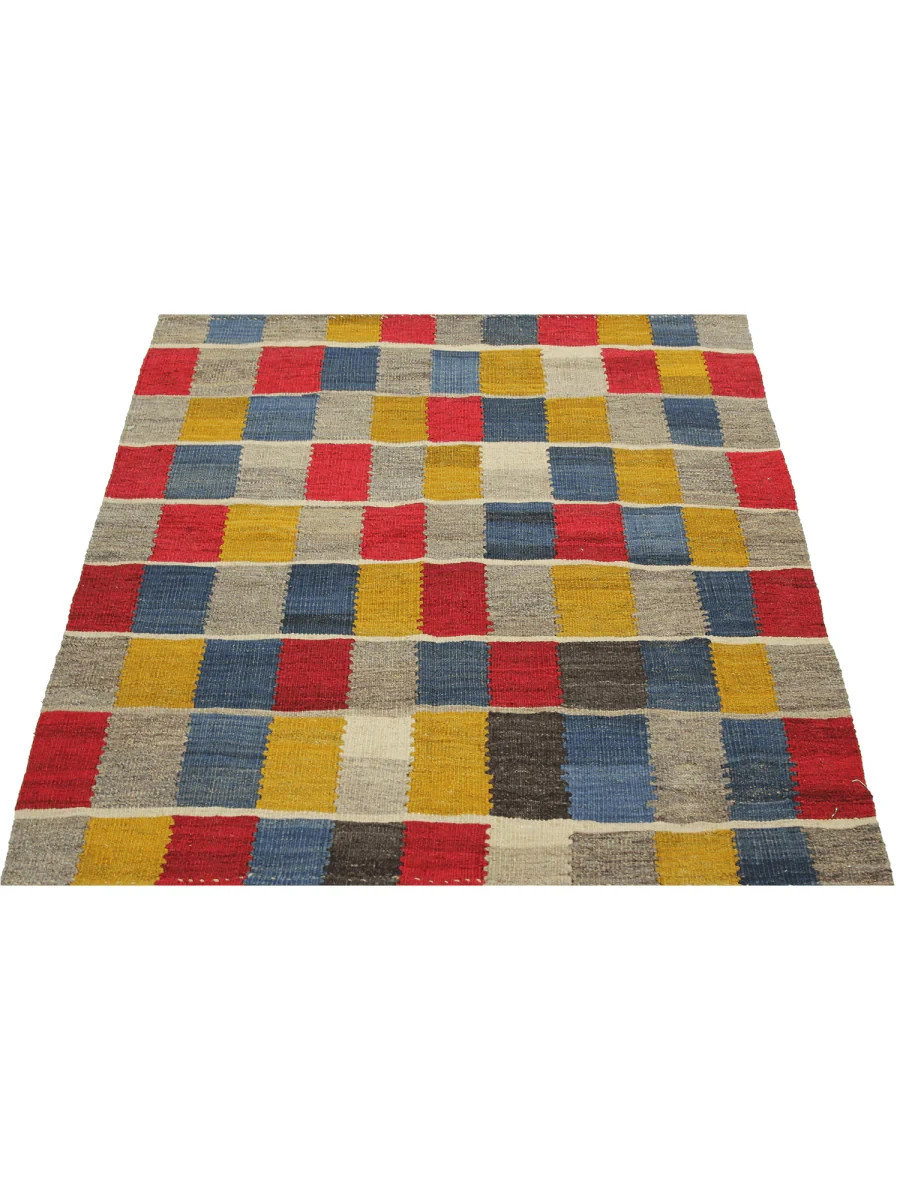 3x3 Handwoven Kilim Rug – Patchwork Geometric Multicolor Wool – Free US Shipping gallery