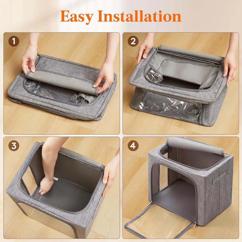 Stackable organiser with metal frame, cloth organiser with clear window and zip gallery
