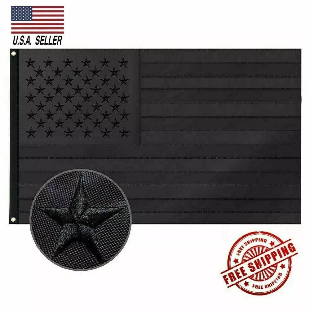 All Black American Flag 3x5 ft Embroidered USA Blackout Tactical US Black Flag gallery