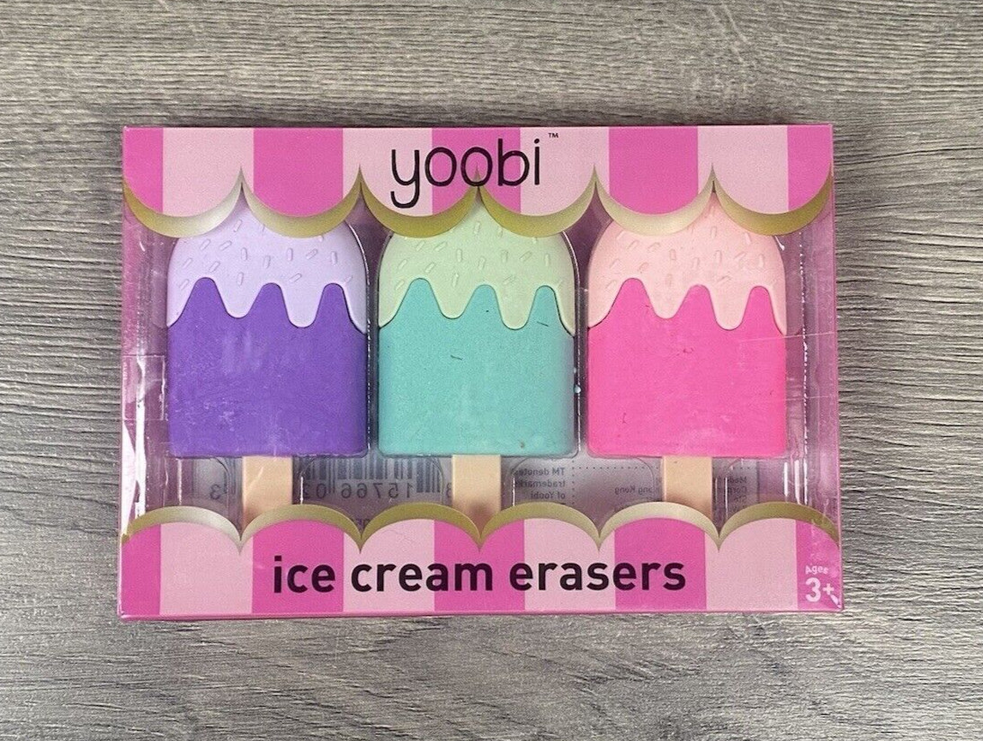Yoobi Ice Cream Erasers 2017 3ct Purple Teal Pink Fun to Erase School College gallery