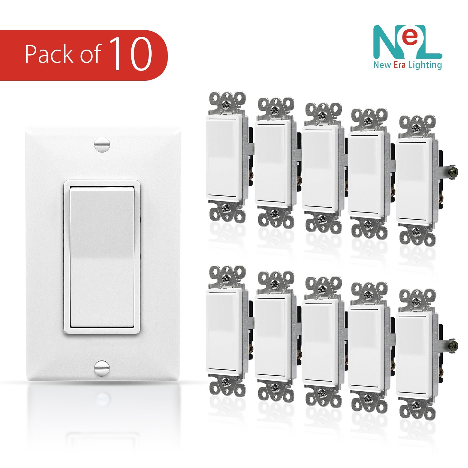3-Way, Single-Pole, Wall Light Switch, On/Off Rocker Paddle Switch, UL, 10 Pack gallery