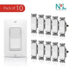 3-Way, Single-Pole, Wall Light Switch, On/Off Rocker Paddle Switch, UL, 10 Pack