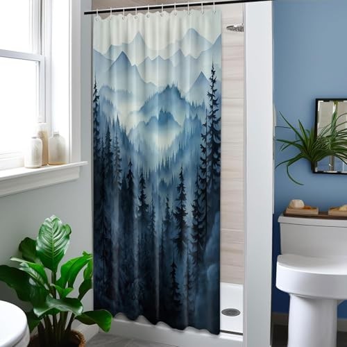 Forest Small Shower Curtain Stand Up Stall Shower 48"W x 72"L (Pack of 1) Blue gallery