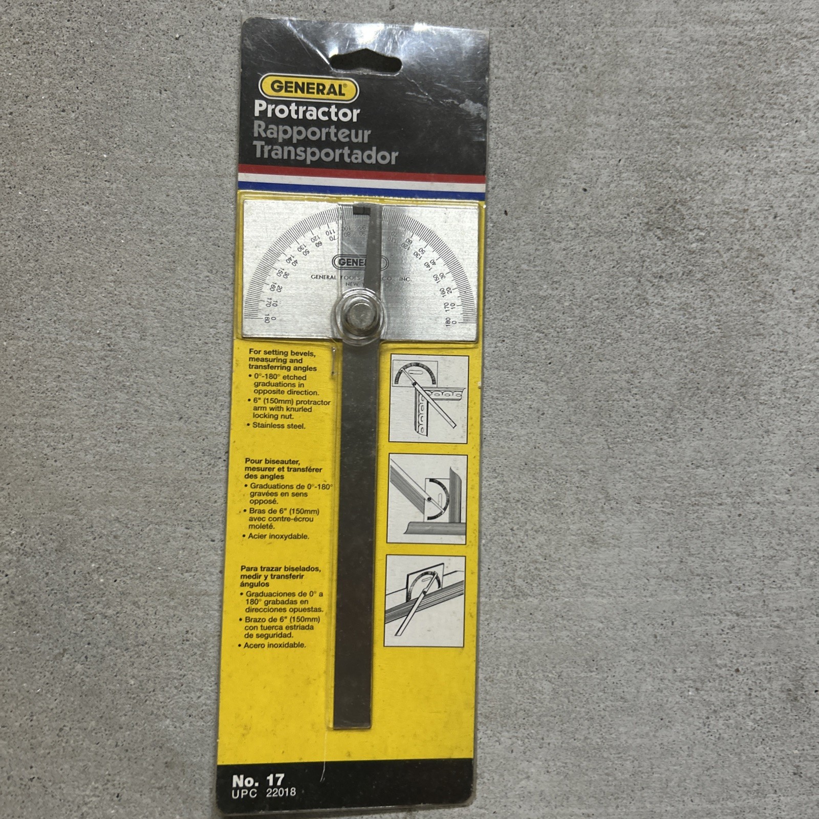 PROTRACTOR By GENERAL TOOLS MODEL 17 STAINLESS STEEL 0-180 Degrees gallery