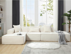 Beige 129″ Modular Polyester Sofa Set with Chaise & Pillows 3 Seater Sofa Couch