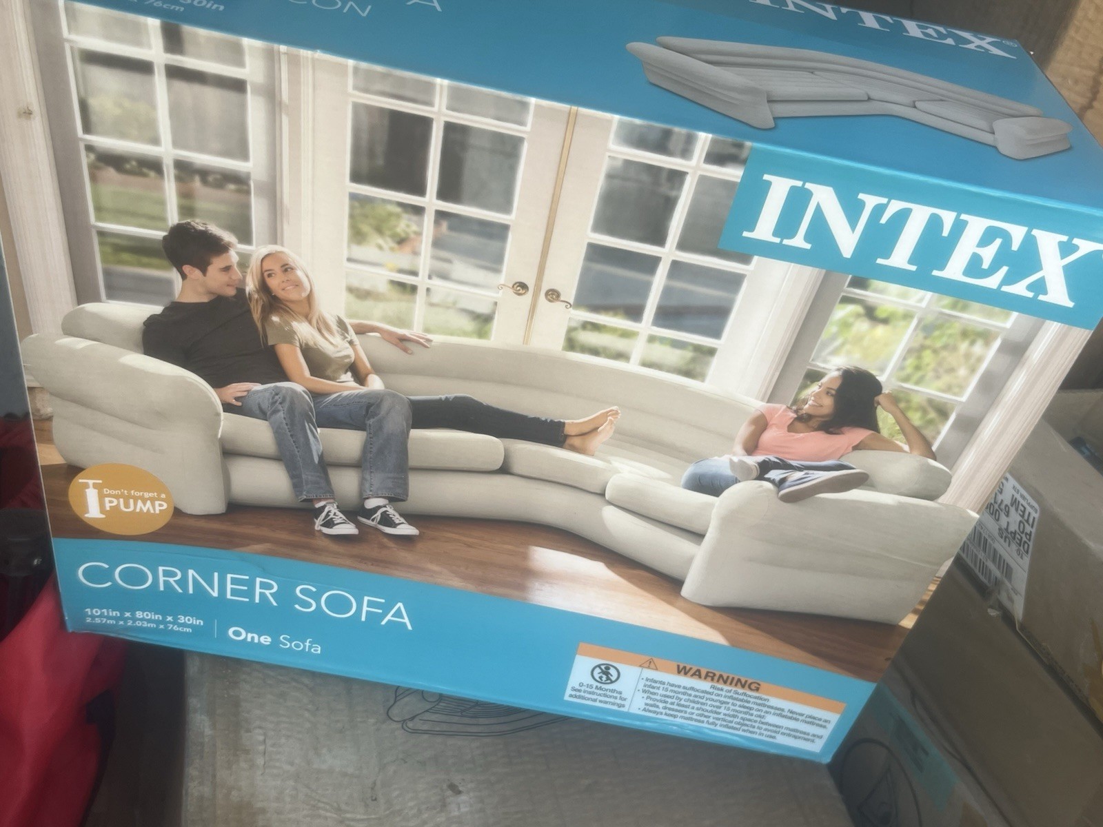 Intex Inflatable Corner Sofa L-Shaped Couch, Beige 101 x 80 x 30 in gallery