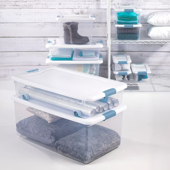 Sterilite 15 Quart Latching Storage Box, Stackable Bin with Latch Lid, 12 Pack gallery