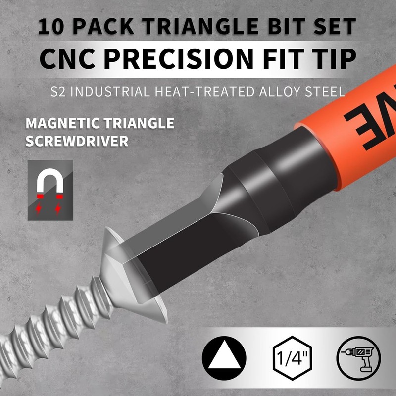 10-Pack Triangle Screwdriver Set - Premium S2 Steel Triangle Bit Set (2.56" Long gallery