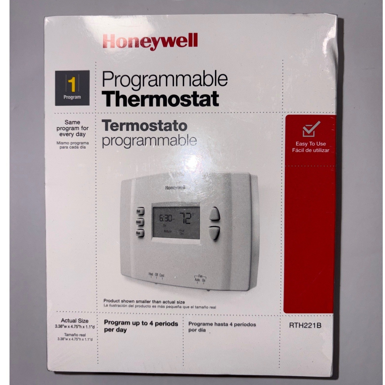 Honeywell RTH221B 1-Week Programmable Thermostat White Digital New Sealed gallery