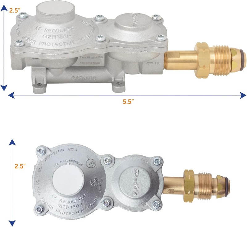 Flame King 2 Stage Propane LP Horizontal Super Compact Regulator with POL for RV gallery