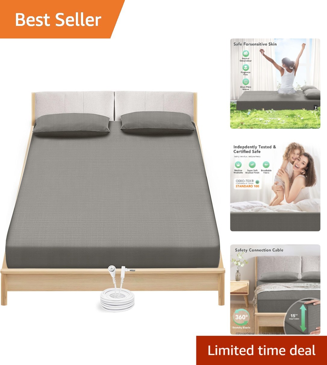 King Size Grounding Sheets - Organic Cotton & Silver Fiber, Deep Grey 80x78 gallery