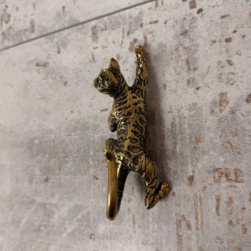 Bengal Cat Wall Hook Solid Brass Key Holder Animal Bathroom Decor Gift gallery