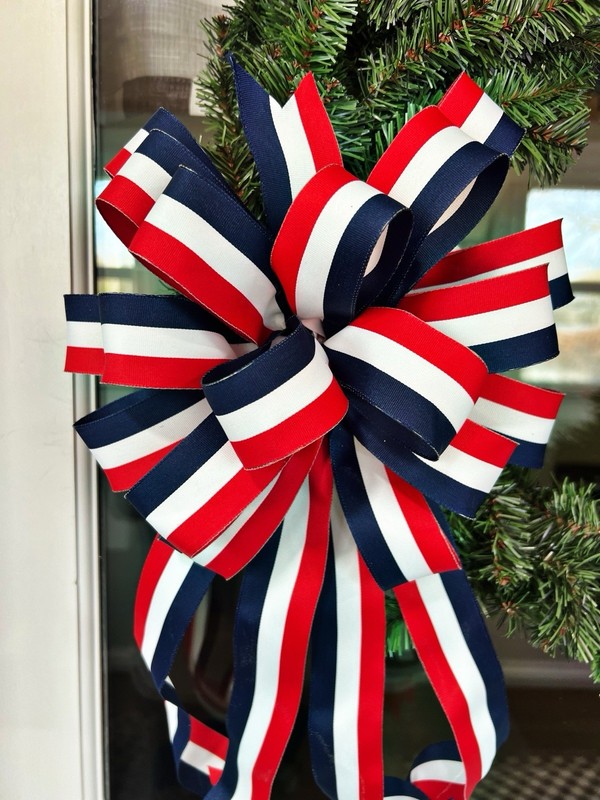 Handmade Large Red White Blue Bow Patriotic Decor 4th of July Memorial Day Flag gallery