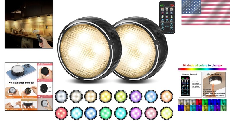 Dimmable Wireless LED Puck Lights with Remote - Perfect for Cabinets & Shelves gallery