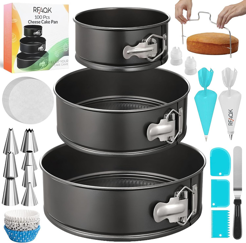 100Pcs Cake Pan Sets for Baking + Cake Decorating Supplies: 3 Non-Stick Springfo gallery