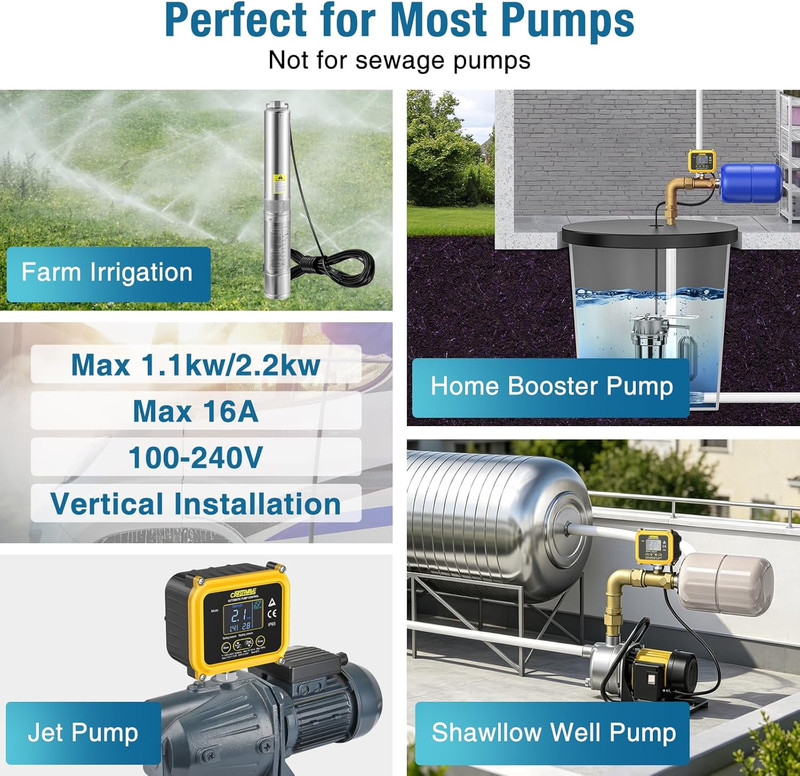 Smart Adjustable Pressure Switch for Well Pump, Automatic Water Pumps Switch, Dr gallery
