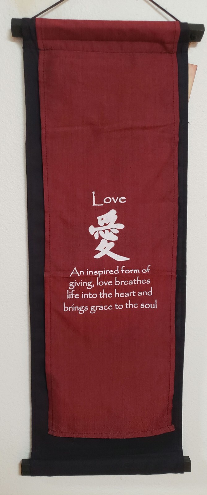 BANNER, Hanging, "LOVE," Double Layer, Cotton, MAROON, White, Black, 30"x 10" gallery