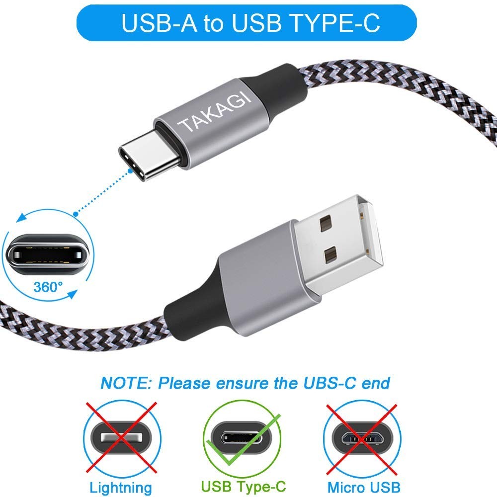 TAKAGI USB to USB C Cable (3Pack 6ft) USB A to Type C Cable Fast Charging Nylon gallery
