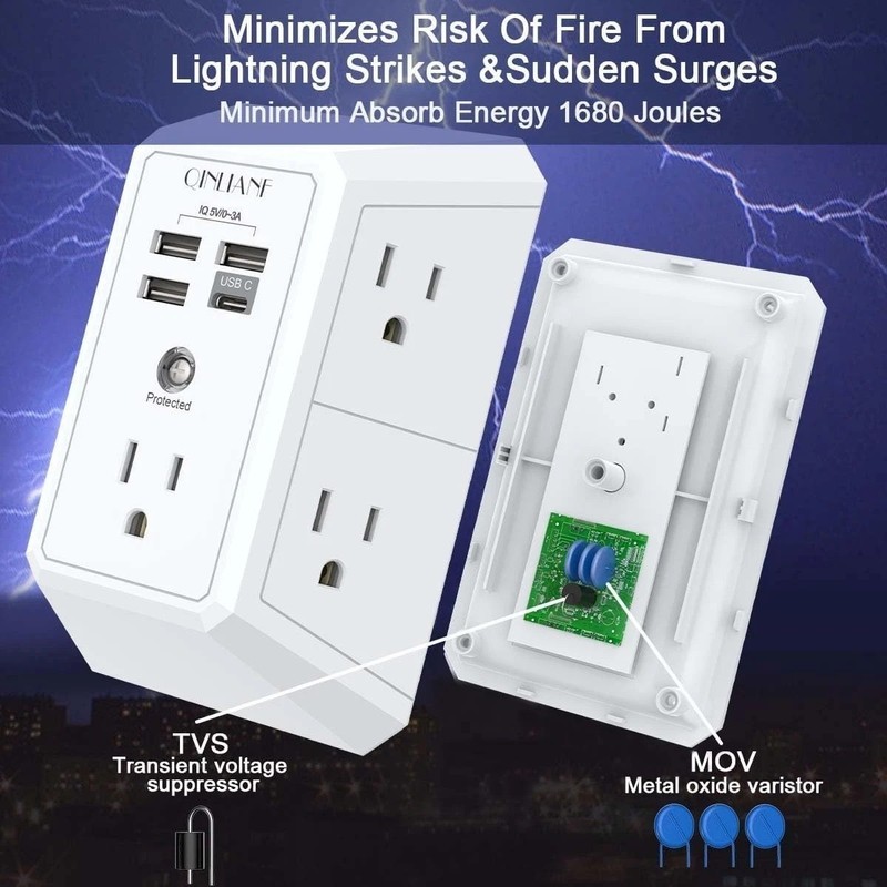 5 Outlet Extender Surge Protector Multi Plug Wall Adapter USB Charger Ports with gallery