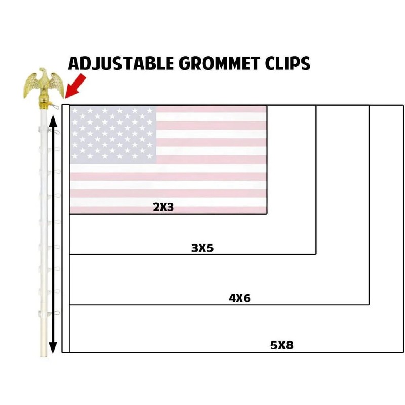 8ft White Aluminum Flag Pole Only (Eagle Top) - Perfect for Office Indoor Use gallery