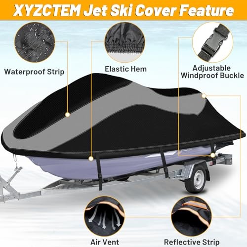 Jet Ski Cover, Waterproof Upgraded Oxford Fabric Fits from 126"-135"(3 seater) gallery