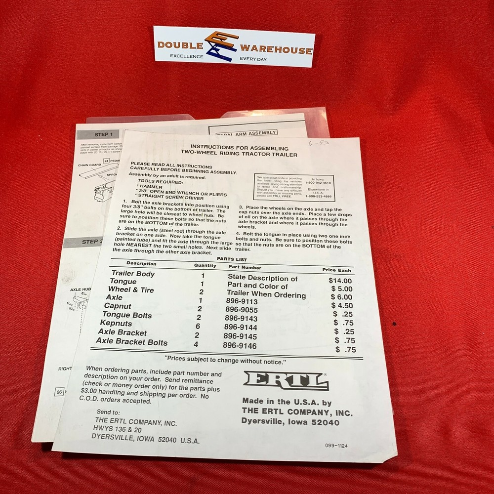 ERTL Assembly Instructions Two-Wheel Riding Tractor Trailer