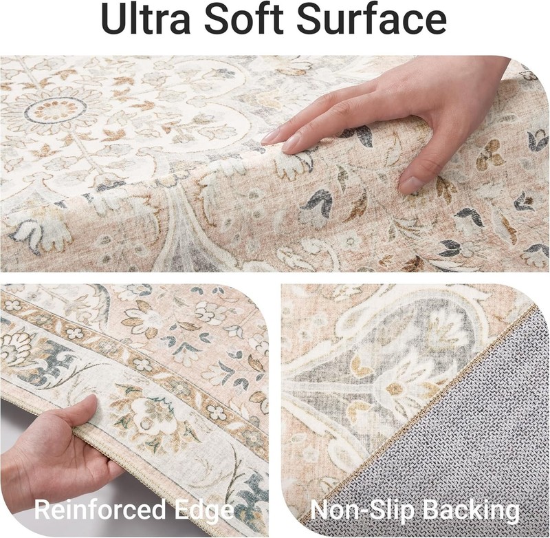 Machine Washable 8' x 10' Area Rug - Stain Resistant with Stylish Floral Pattern gallery