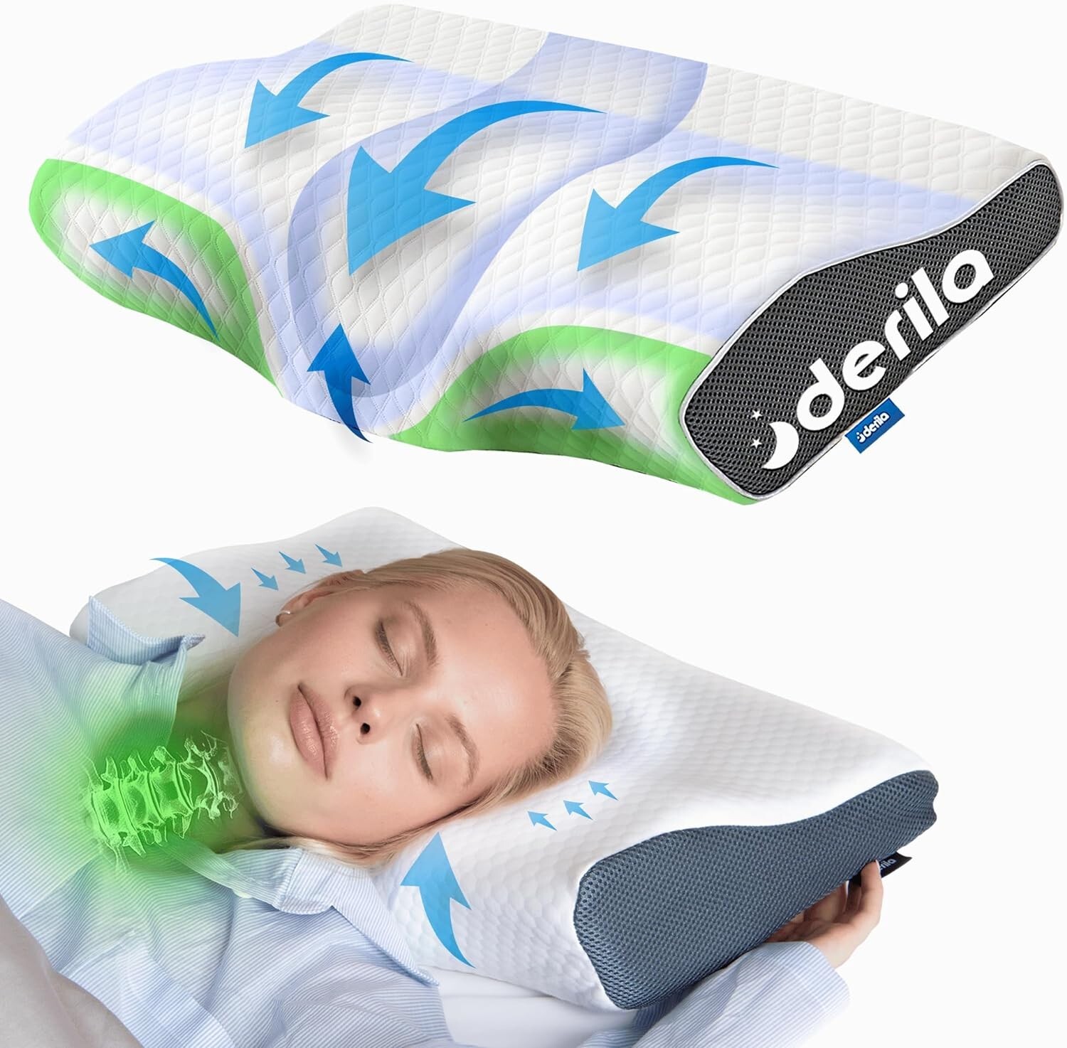 | DERILA® | Memory Foam Contour Pillow | Ergonomic Design for Neck Pain, Snoring gallery