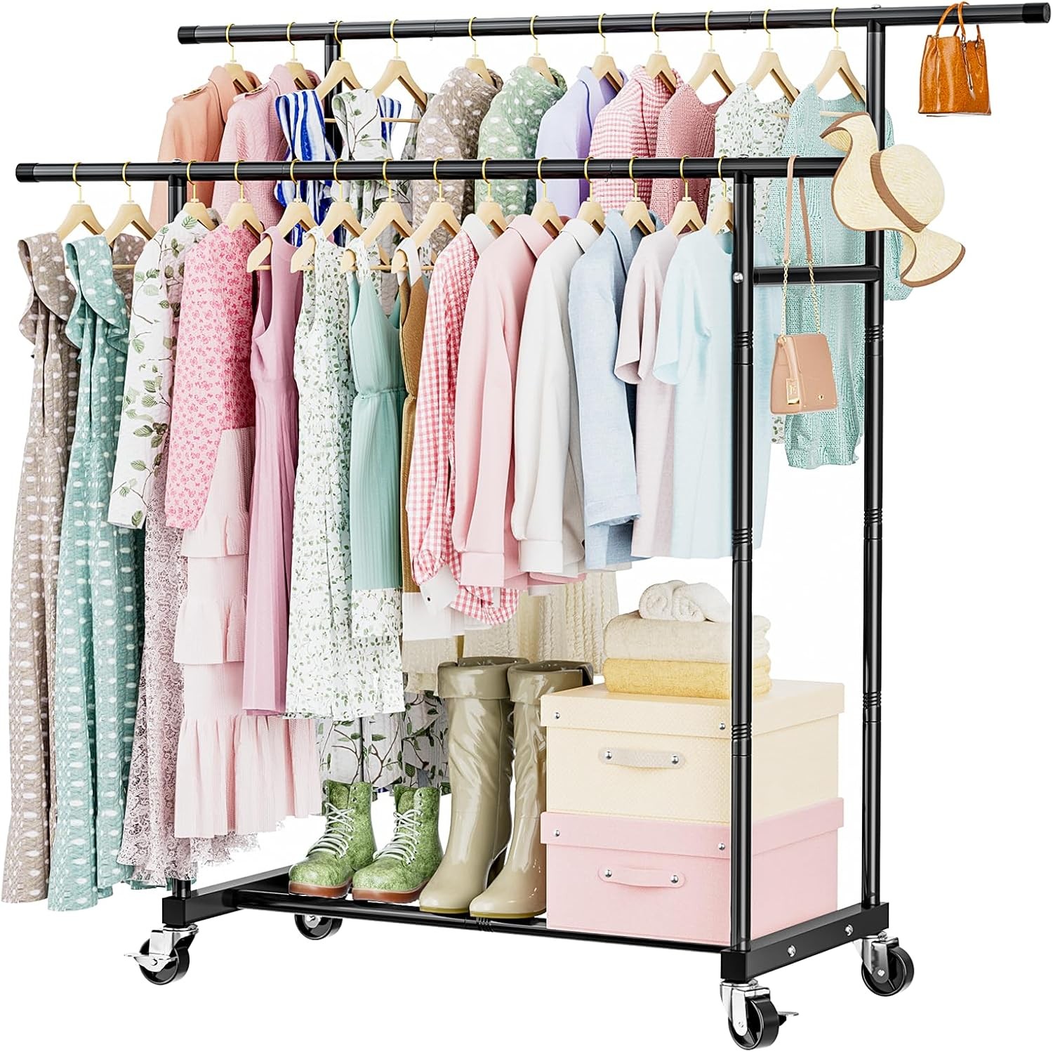 Abiglifty Double-Rods Clothes Rack for Hanging Clothes Clothing Rack with Wheels gallery